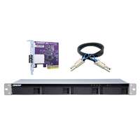 QNAP TL-R400S 4-bay 1U rackmount SATA JBOD expansion unit with a QXP-400eS-A1164 PCIe SATA host card and 1 SFF-8088 to SFF-8088 SAS/SATA 6Gb